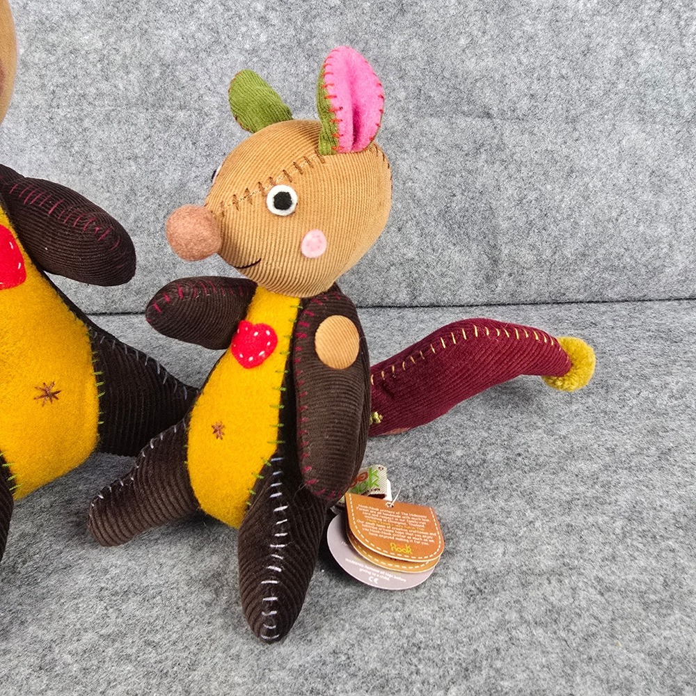 NWT Kangaroo Plush Decor Set Brown Corduroy Patchwork Whimsical Shelf Sitter - Picture 2 of 6